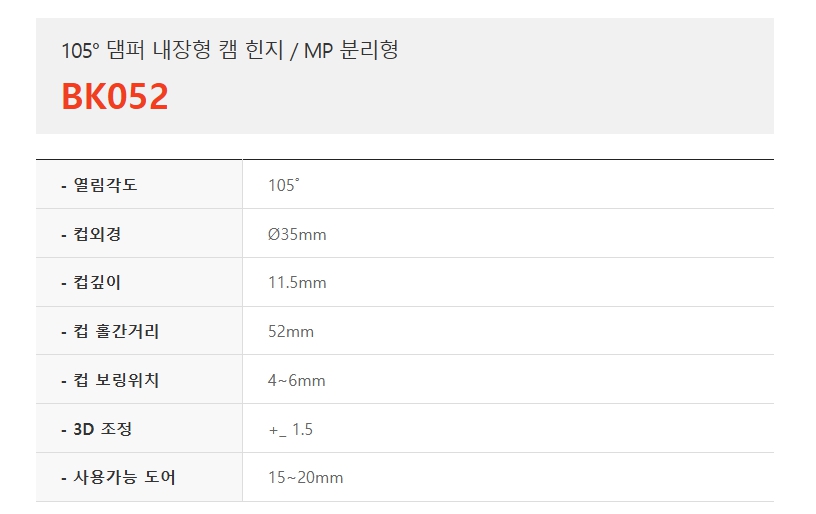 105도 댐퍼 내장형 캠 힌지, MP분리형 BK052-1.jpg