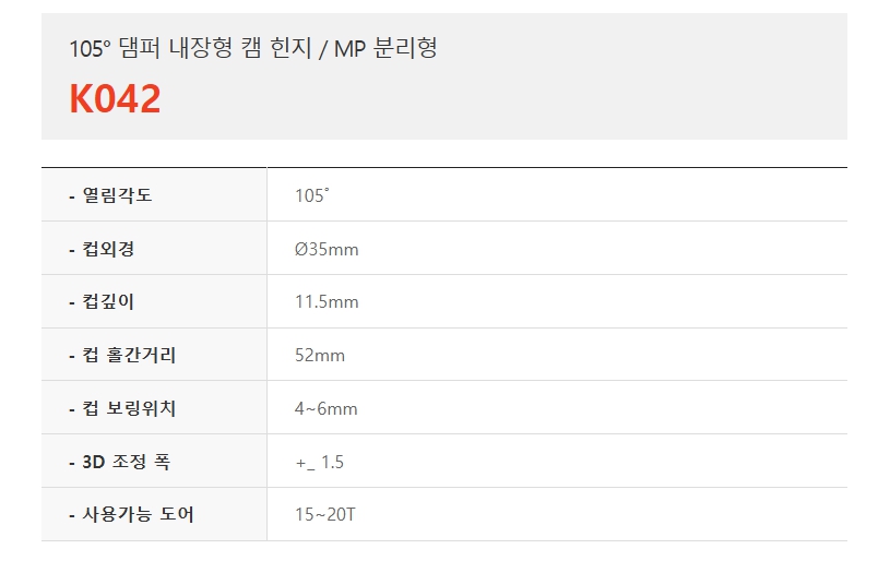105도 댐퍼 내장형 캠 힌지, MP분리형 K042-1.jpg