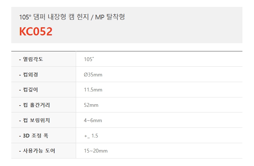 105도 댐퍼 내장형 캠 힌지, MP탈착형 KC052-1.jpg