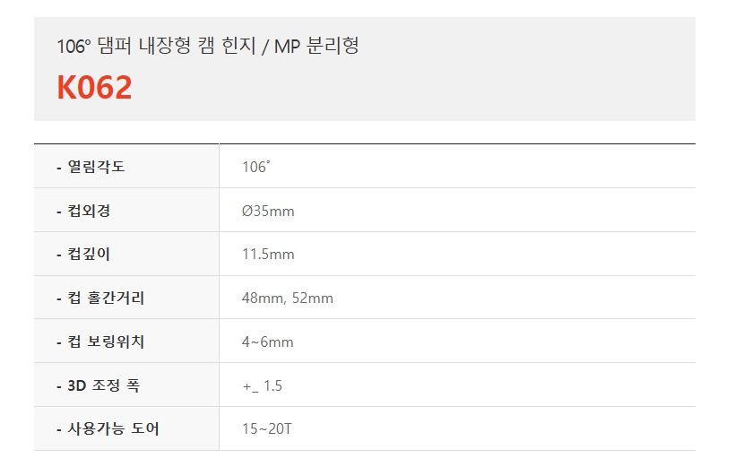 106도 댐퍼 내장형 캠 힌지, MP분리형 K062-1.jpg